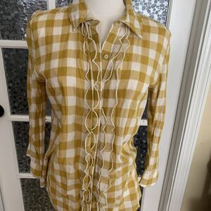 Tommy Hilfiger Ruffle Front Top Gingham Button Front Sz M Cotton